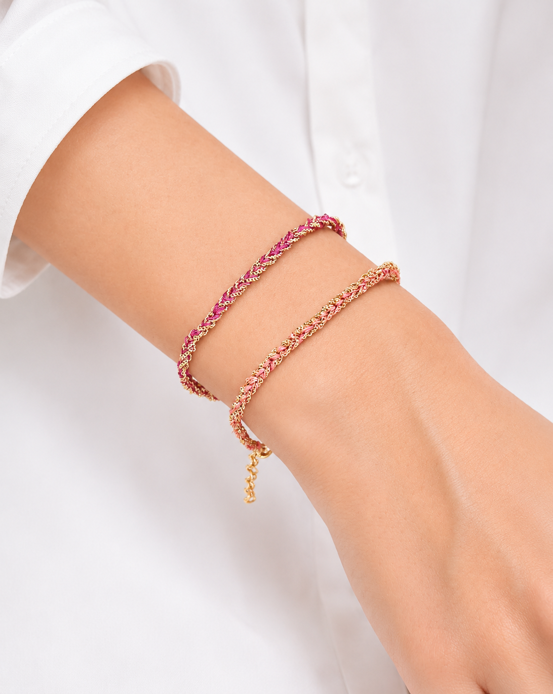 Bracciale morbido in Argento placcato oro giallo 18kt fatto a mano con seta Rosa