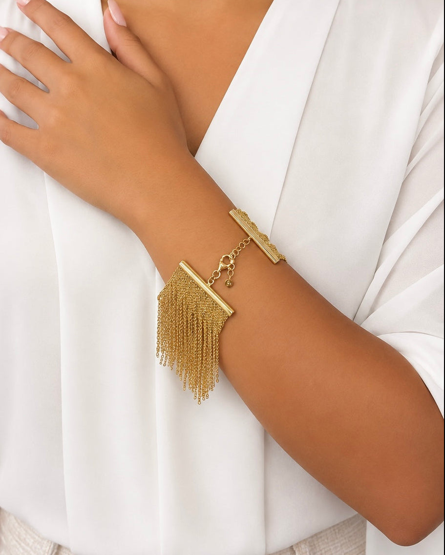 Bracciale fatto a mano in Argento 925 placcato Oro Giallo 18kt con Frange