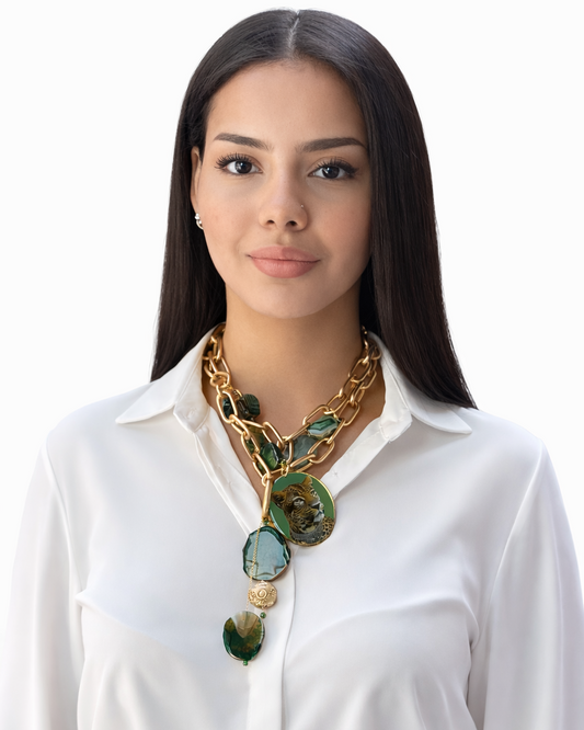 Collana in Acciaio satinato con Giada