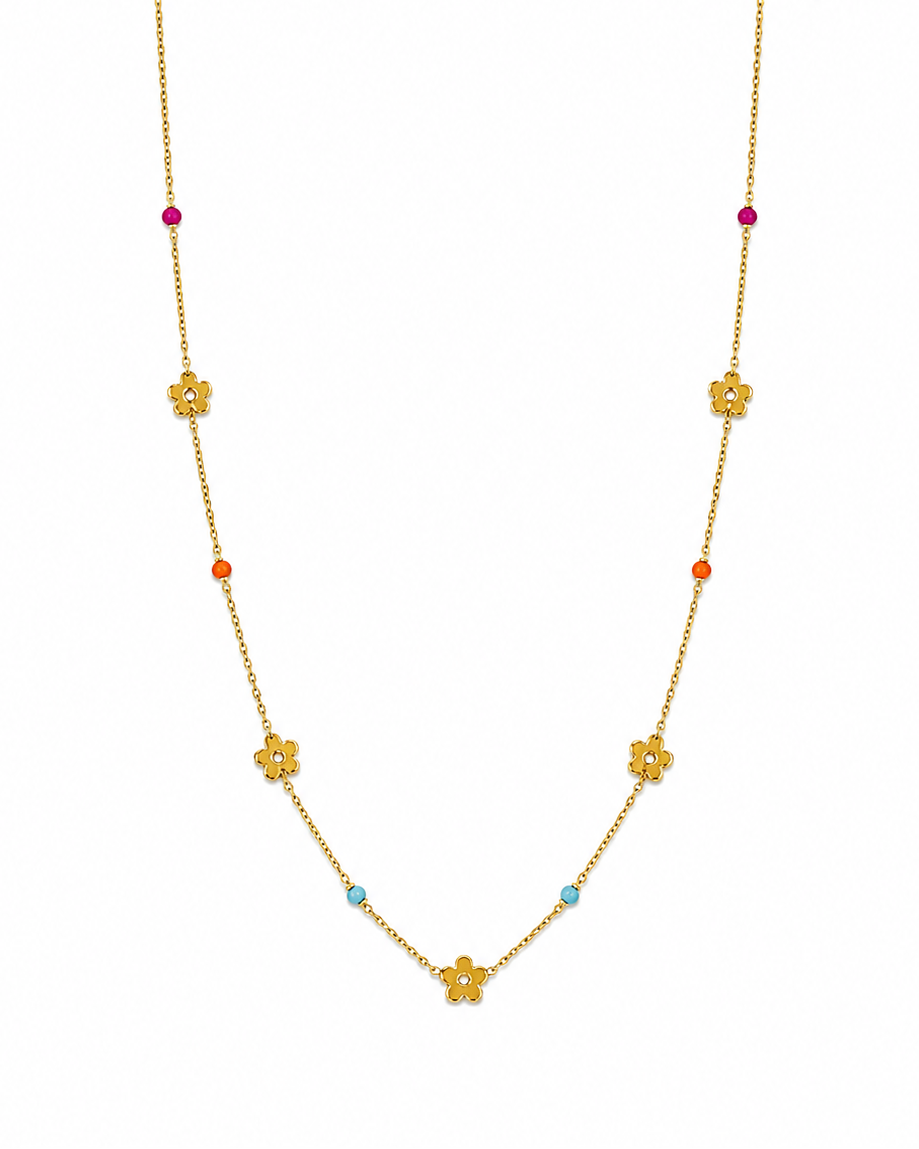 Girocollo in Oro 9kt con Fiorellini e Zirconi Colorati