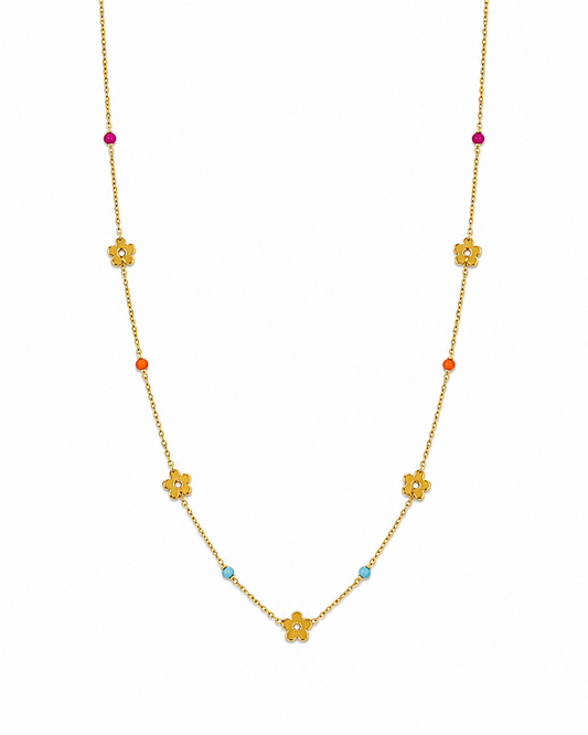 Girocollo in Oro 9kt con Fiorellini e Zirconi Colorati
