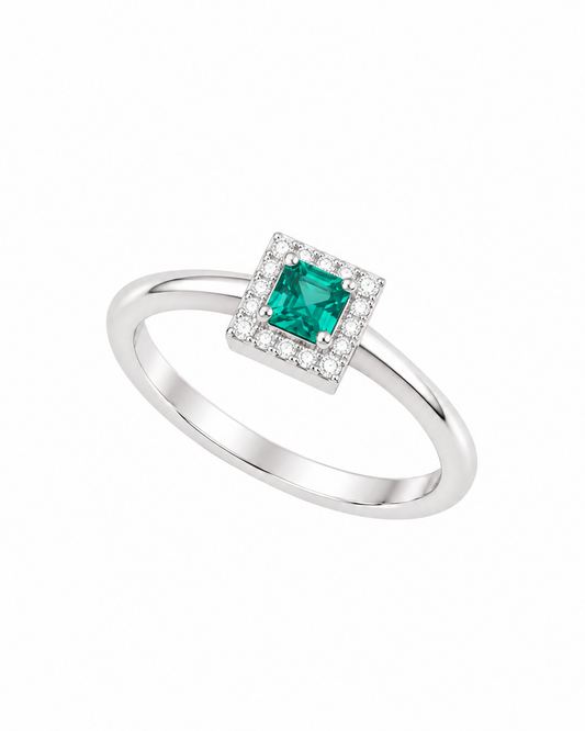 Anello in Argento 925, Smeraldo e Diamanti Lab Grown