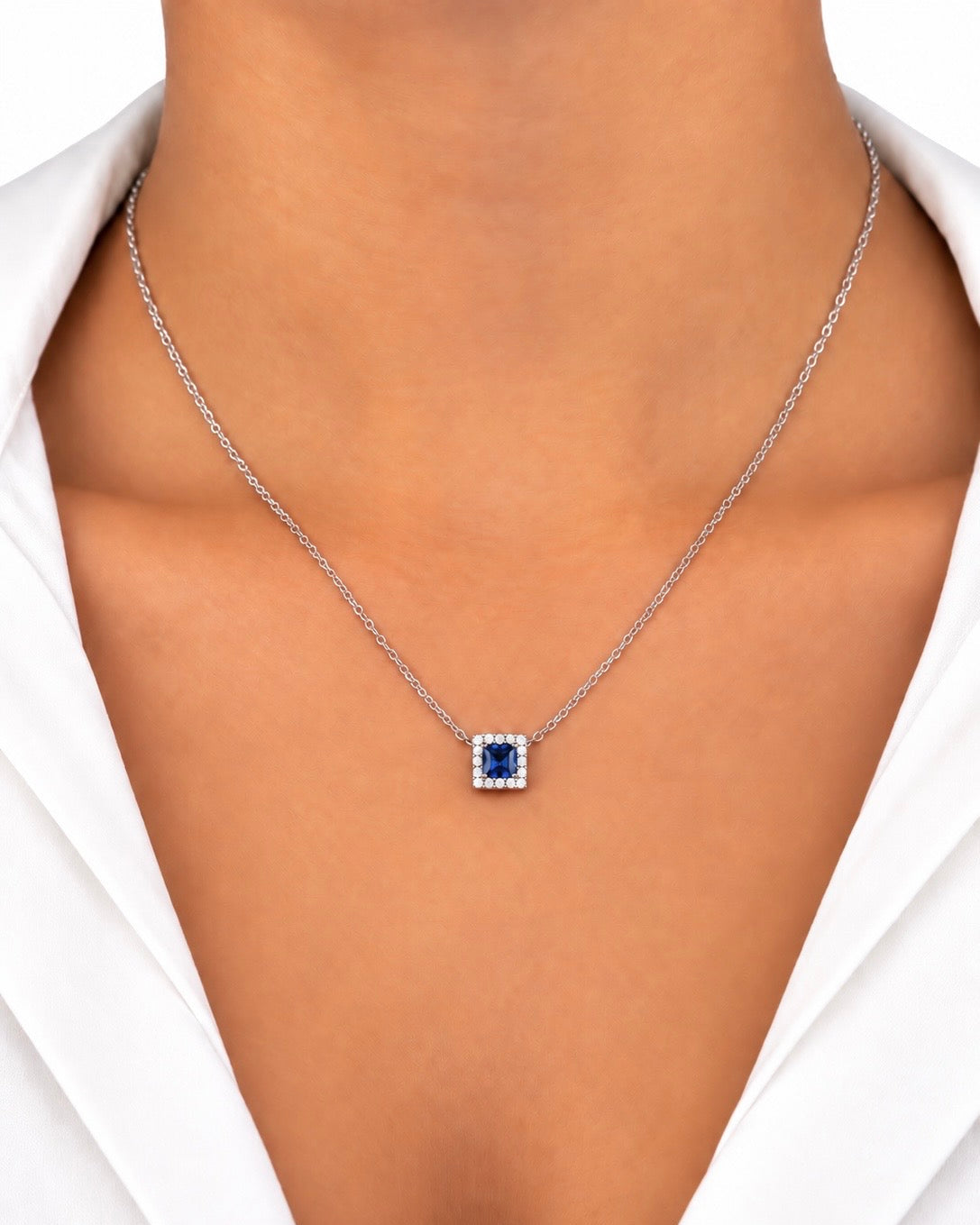 Girocollo in Argento 925, Zaffiro e Diamanti Lab Grown