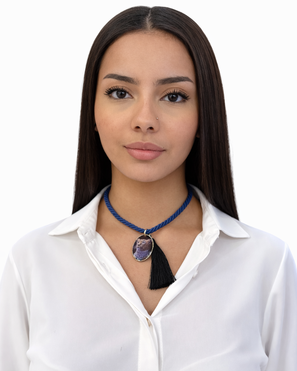 Girocollo con Torsone nero, nappa e pendente Ghepardo