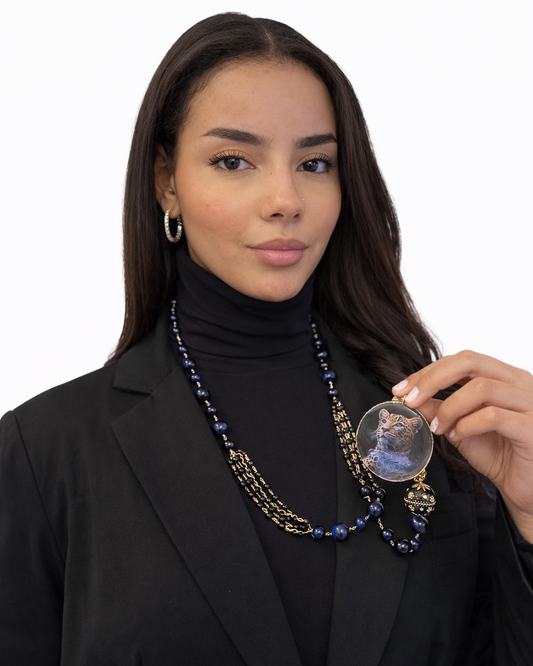 Collana con Occhio di Tigre Blu e pendente Ghepardo