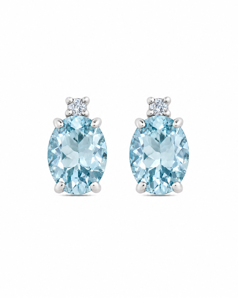 Orecchini Acqua Marina Taglio Ovale 2,10ct e Diamanti 0,04ct