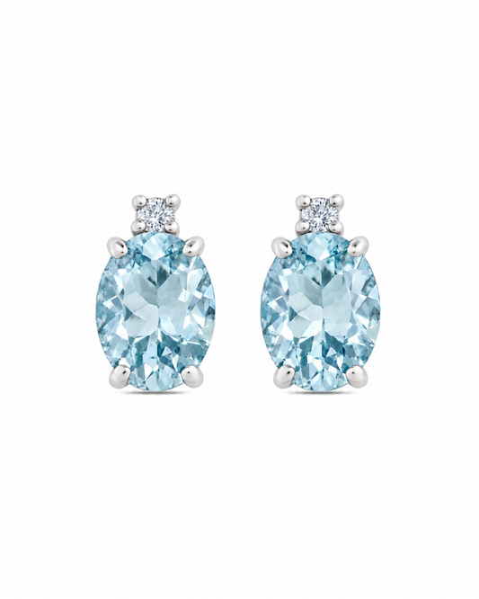 Orecchini Acqua Marina Taglio Ovale 2,10ct e Diamanti 0,04ct
