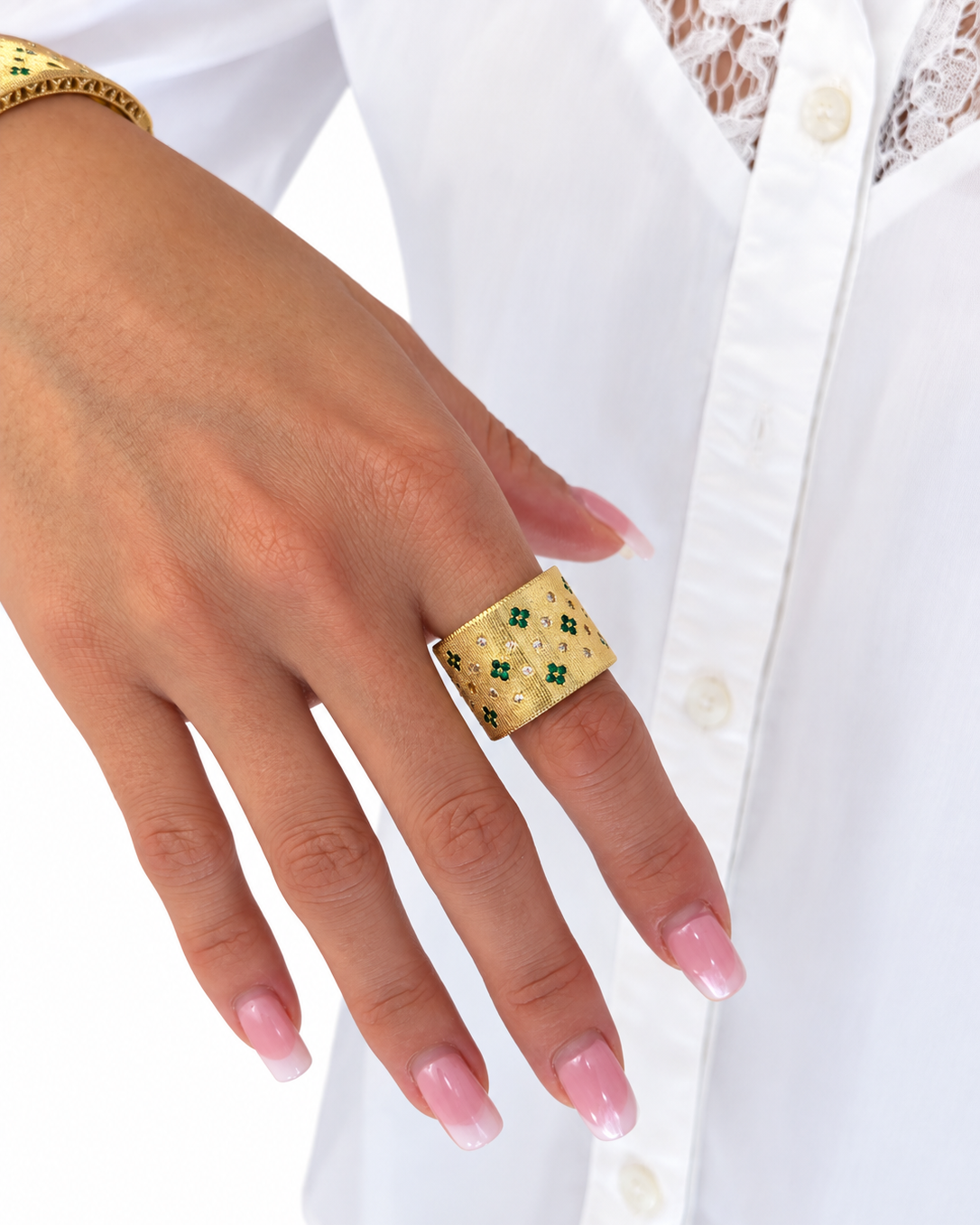 Anello Laura Verde in Brass dorato