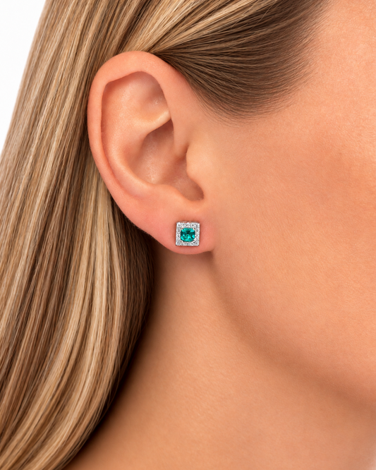 Orecchini in Argento 925, Smeraldo e Diamanti Lab Grown