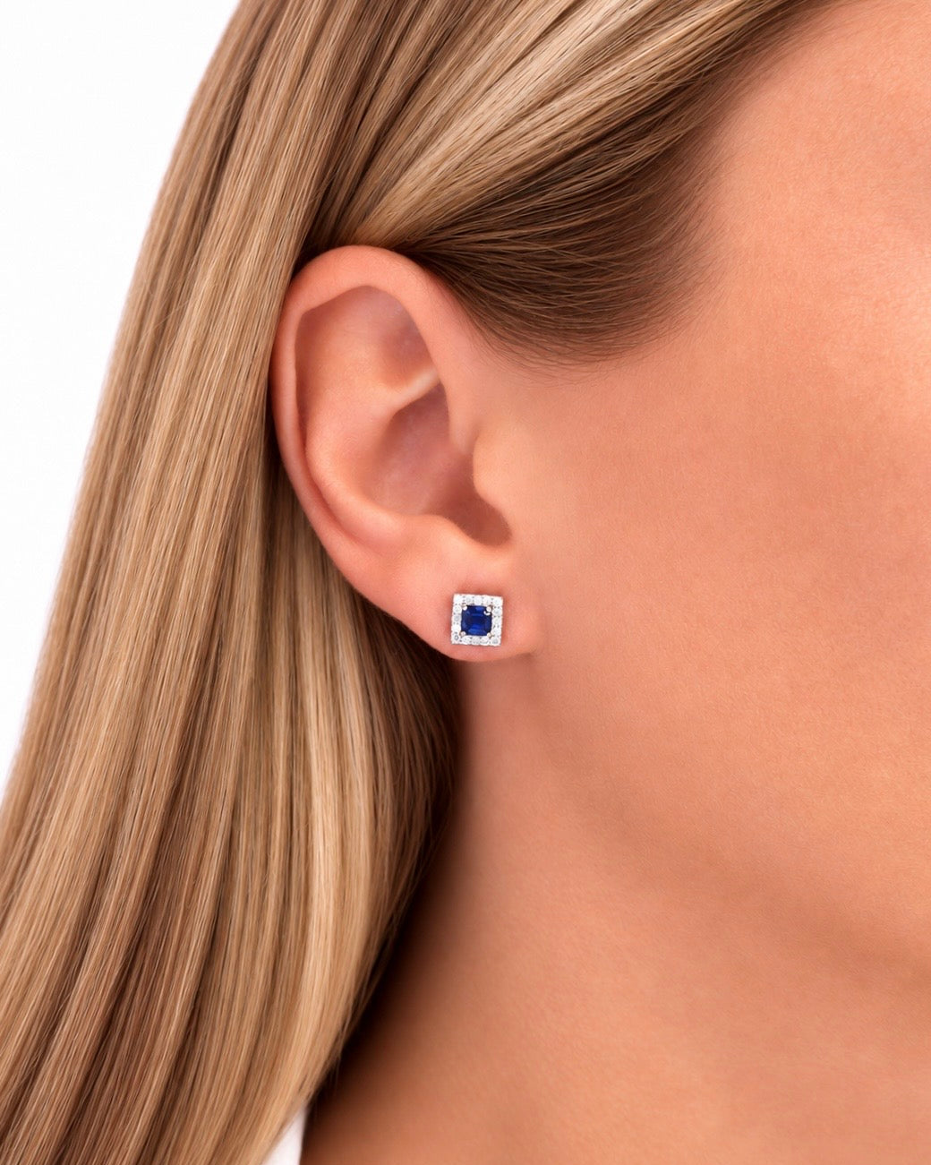 Orecchini in Argento 925, Zaffiro e Diamanti Lab Grown