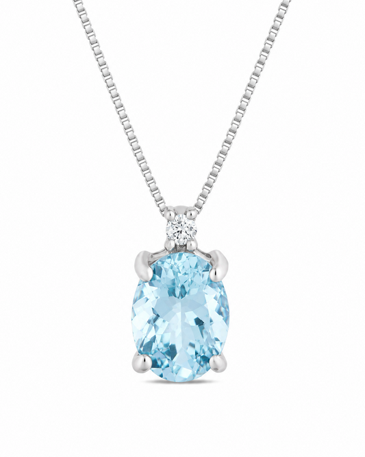 Collana Acqua Marina Taglio Ovale 0,68ct e Diamanti 0,02ct