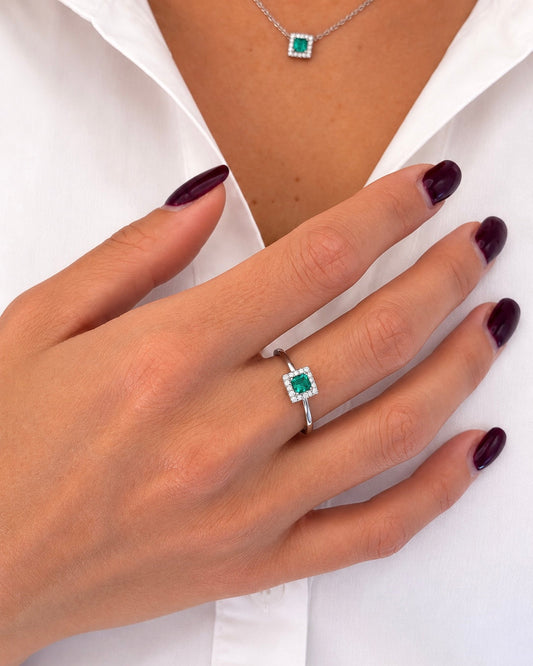 Anello in Argento 925, Smeraldo e Diamanti Lab Grown