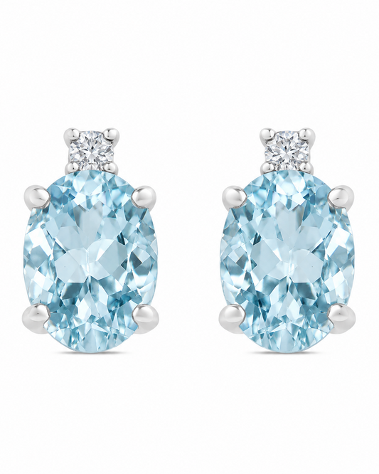 Orecchini Acqua Marina Taglio Ovale 1,36ct e Diamanti 0,04ct