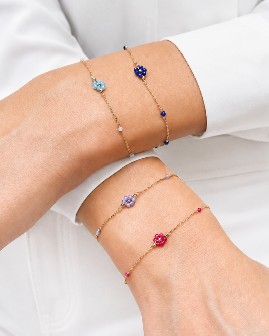 Bracciale in Oro 9kt con Fiorellini colorati