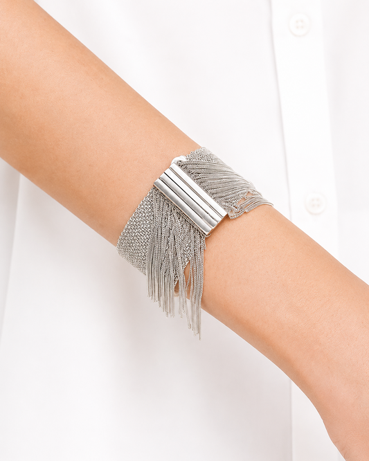 Bracciale fatto a mano in Argento rodio con Frange