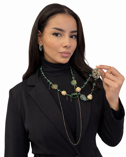 Collana con Occhio di Tigre Verde e pendente Ghepardo