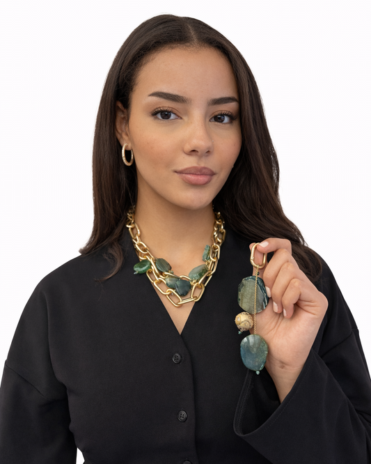 Collana in Acciaio satinato con Giada