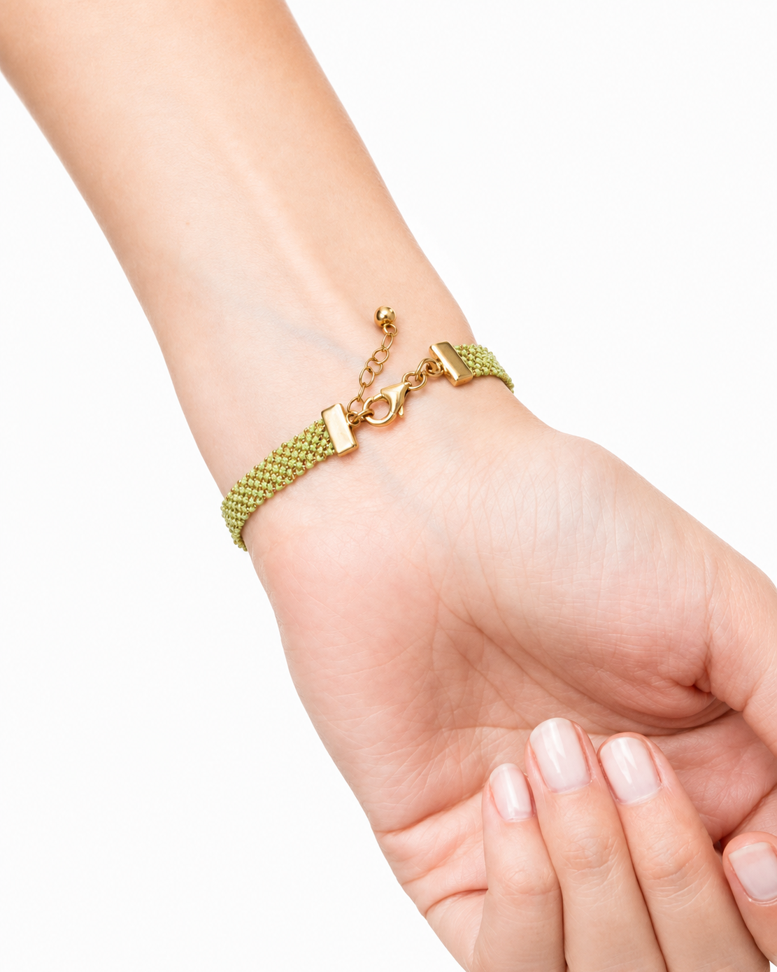 Bracciale fatto a mano in argento 925 placcato oro giallo 18kt  0,5 cm Verde