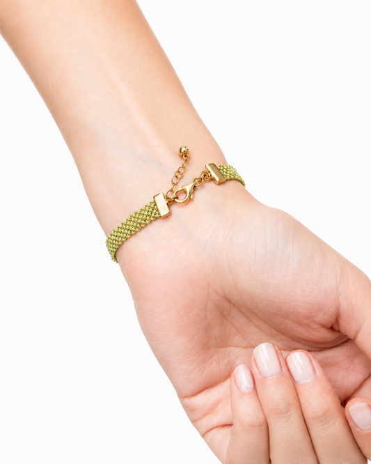 Bracciale fatto a mano in argento 925 placcato oro giallo 18kt 0,5 cm Verde