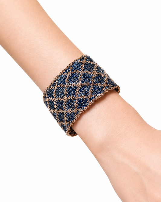 Bracciale fatto a mano in Argento placcato oro rosa 18kt con seta Blu
