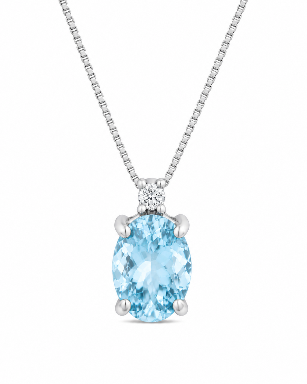 Collana Acqua Marina Taglio Ovale 0,35ct e Diamanti 0,02ct