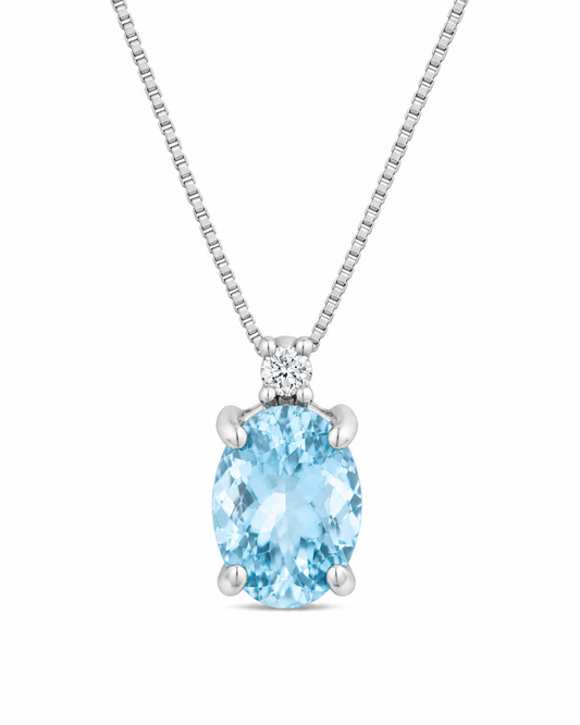 Collana Acqua Marina Taglio Ovale 0,35ct e Diamanti 0,02ct