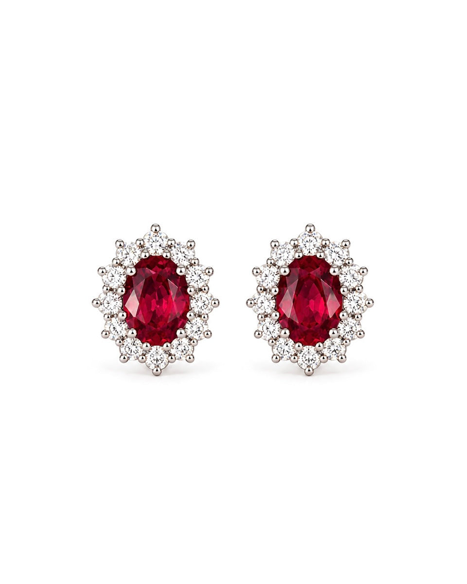 Orecchini Crown in Argento 925, Rubino e Diamanti Lab Grown