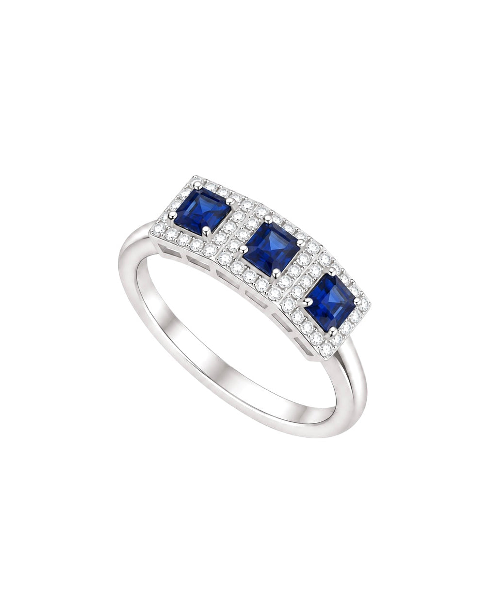 Anello in Argento 925, 3 Zaffiri e Diamanti Lab Grown