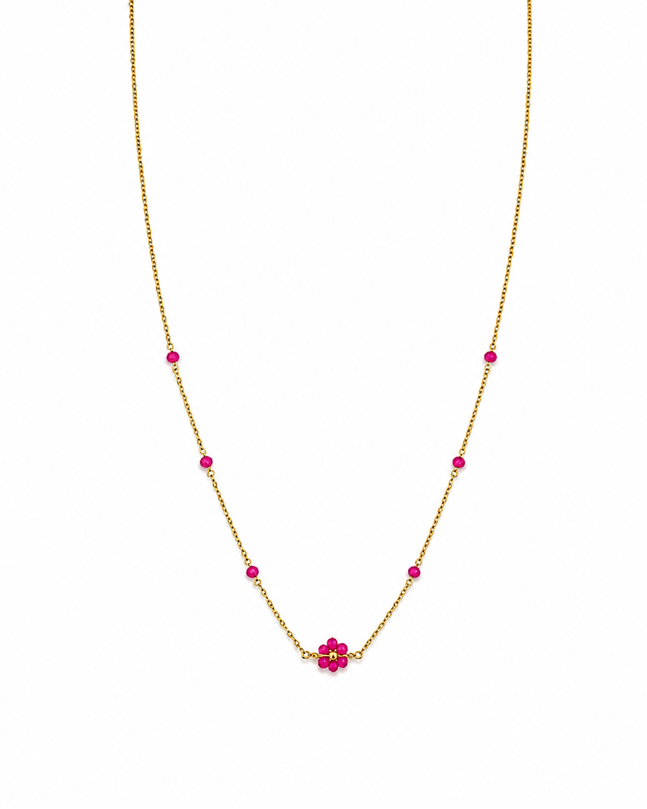 Girocollo in Oro 9kt con Fiorellino Fucsia