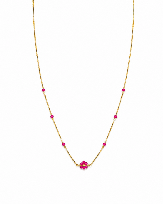 Girocollo in Oro 9kt con Fiorellino Fucsia
