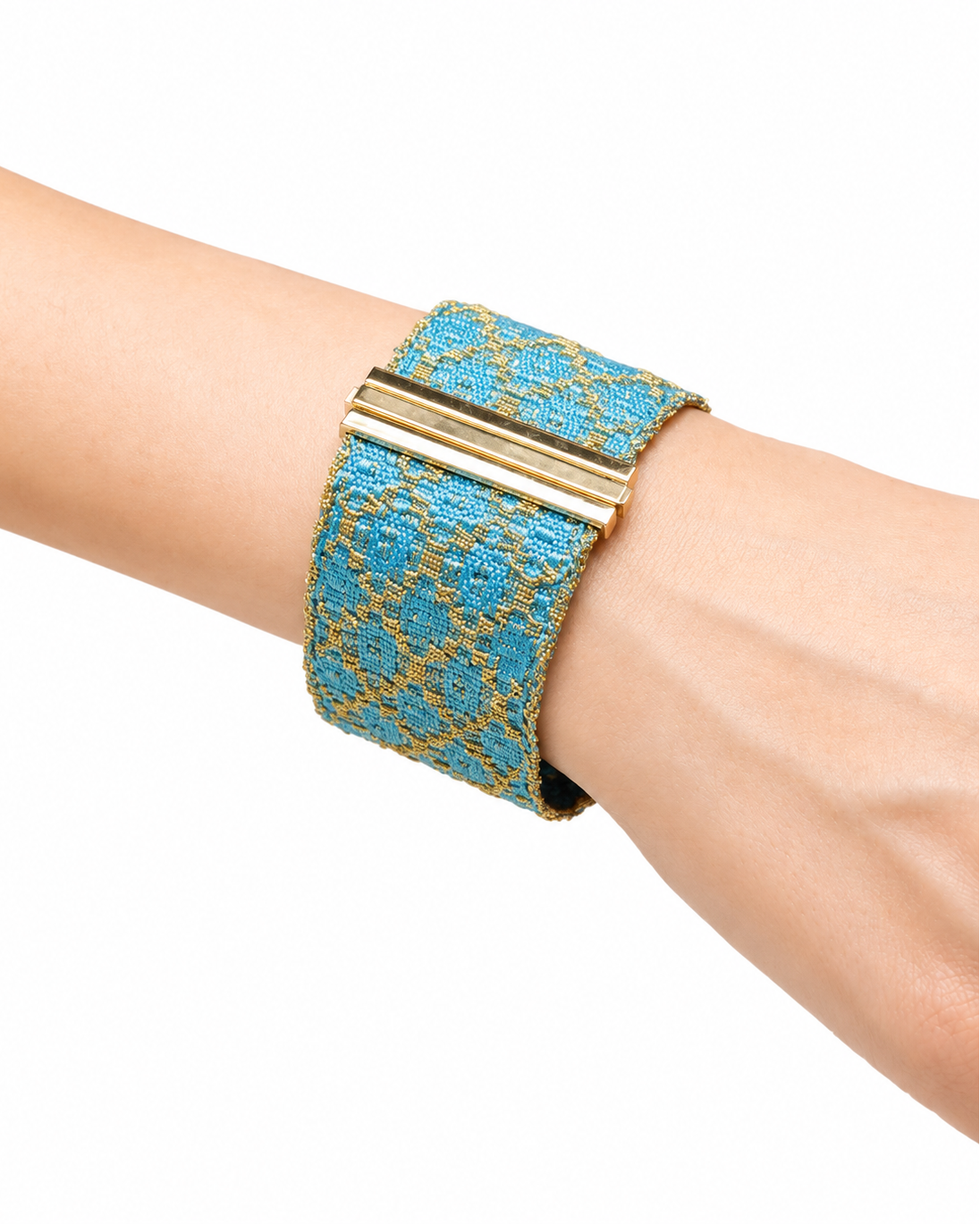Bracciale fatto a mano in Argento placcato oro giallo 18kt con seta Azzurra