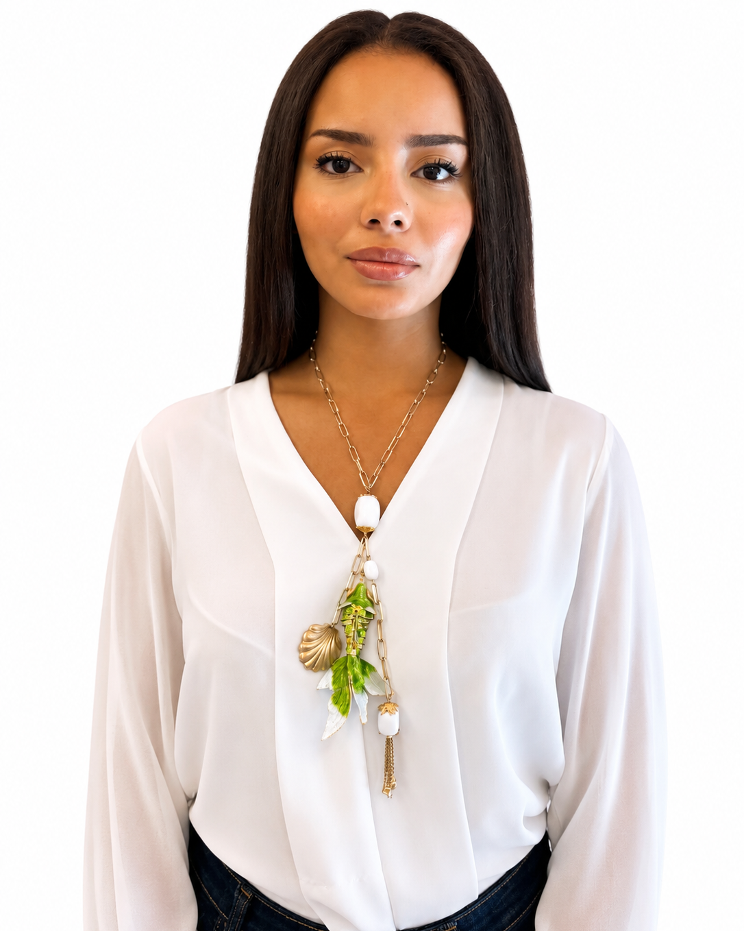 Collana con Agata Bianca e Pesce