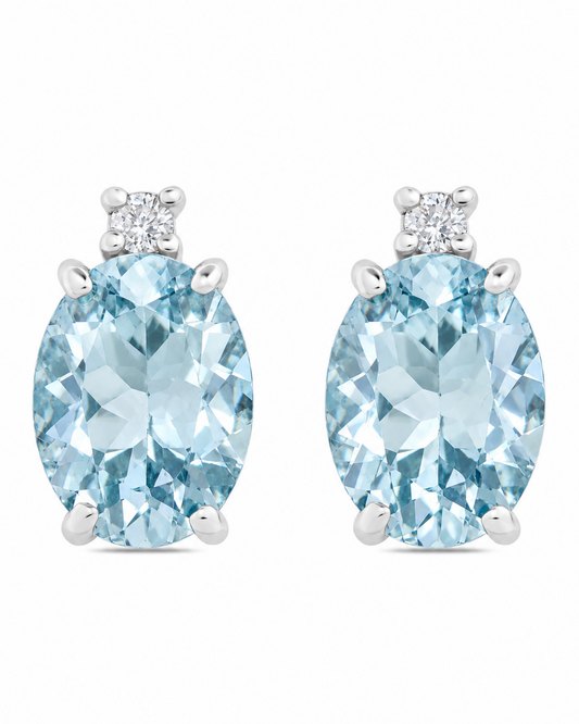 Orecchini Acqua Marina Taglio Ovale 2,10ct e Diamanti 0,04ct