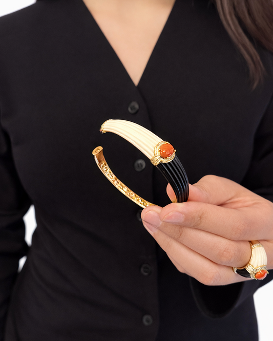 Bracciale Noemi in Brass dorato bianco e nero