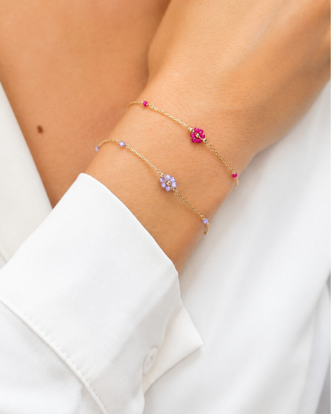 Bracciale in Oro 9kt con Fiorellini colorati