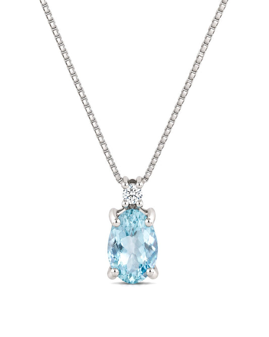 Collana Acqua Marina Taglio Ovale 1,05ct e Diamanti 0,02ct
