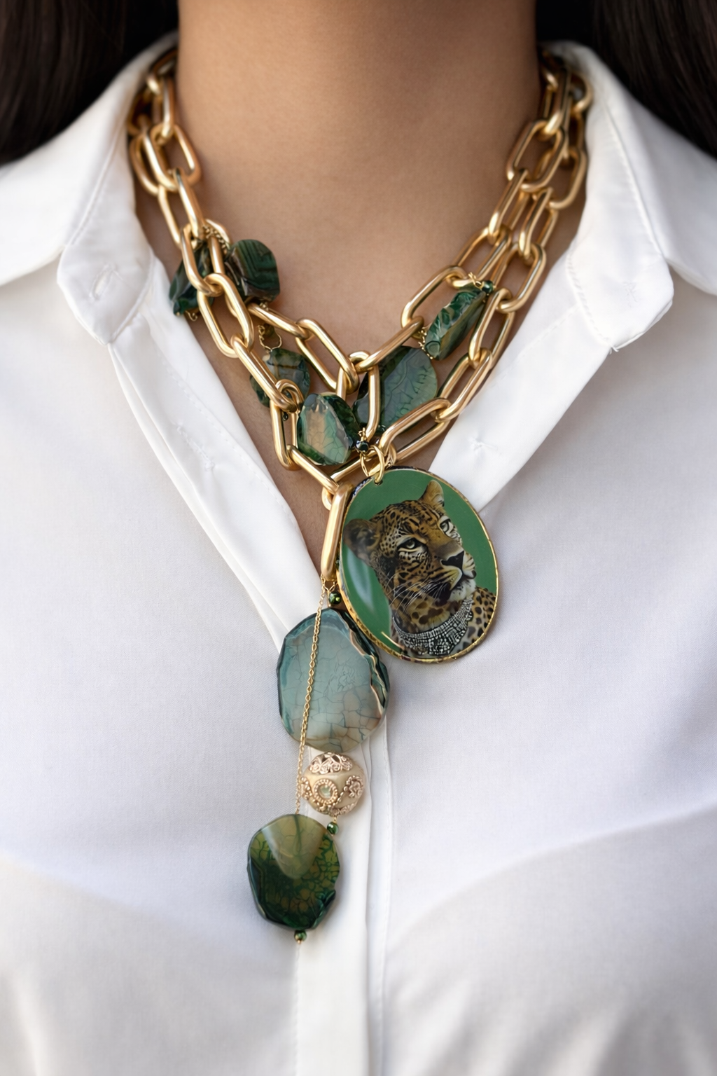 Collana in Acciaio satinato con Giada