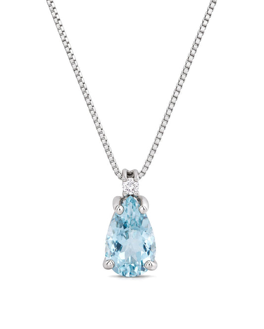 Collana Acqua Marina Taglio Goccia 0,68ct e Diamanti 0,02ct