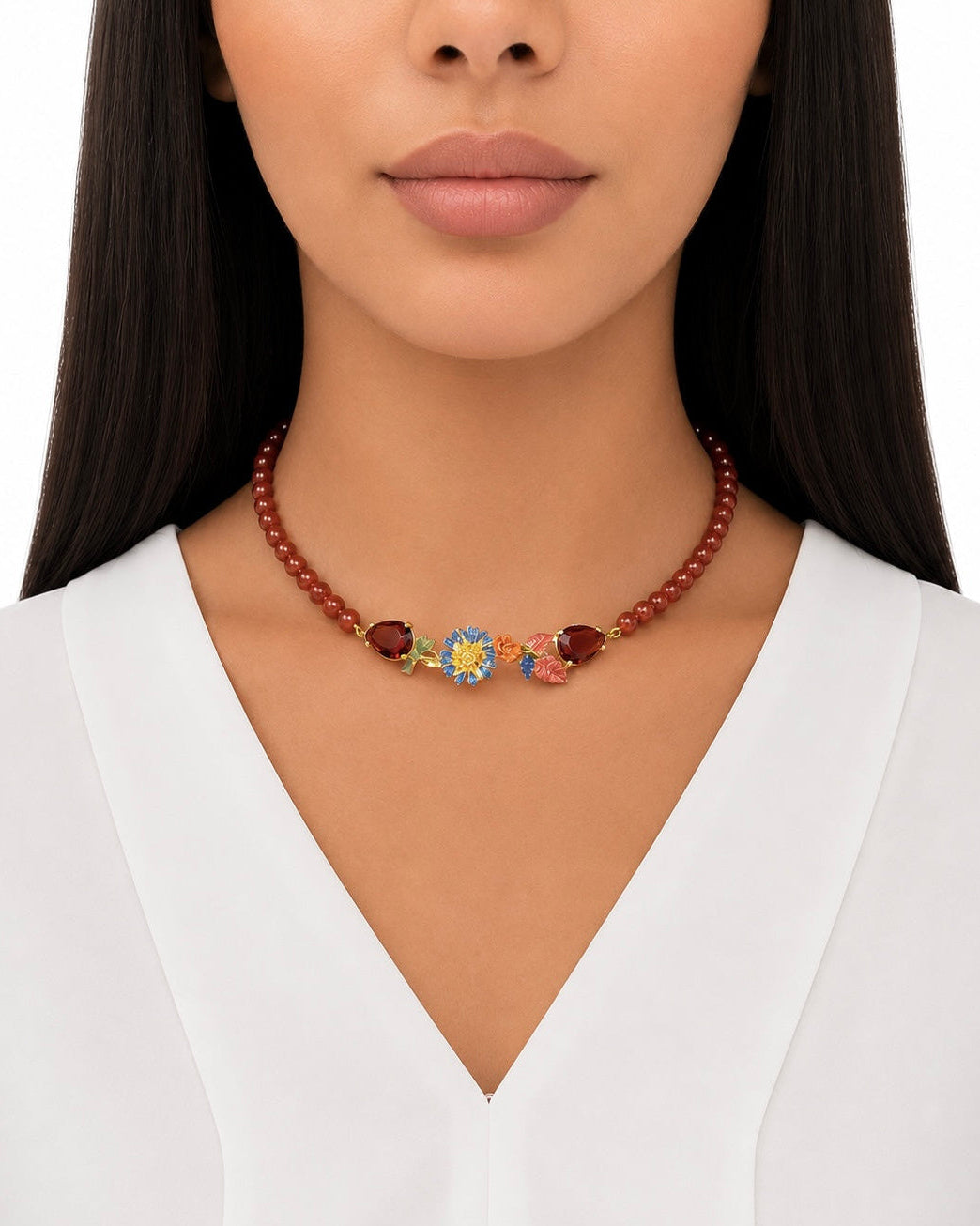 Collana in Argento con Corniola, Zirconi e Smalti