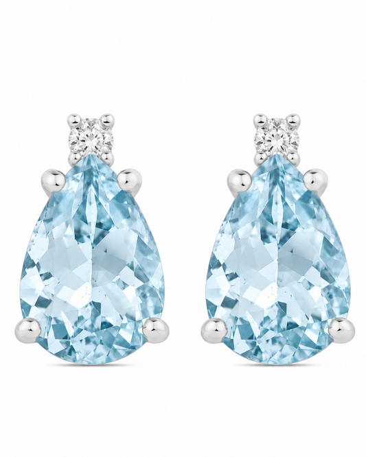 Orecchini Acqua Marina Taglio Goccia 2,08ct e Diamanti 0,04ct