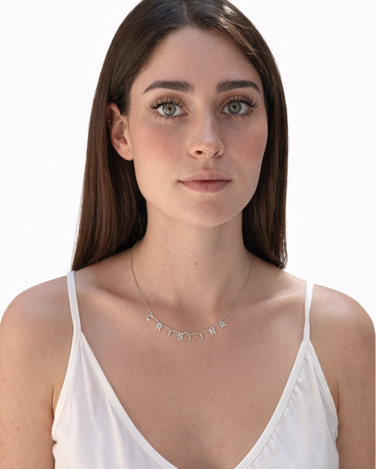 Girocollo personalizzato nome con zirconi in argento 925 rodio