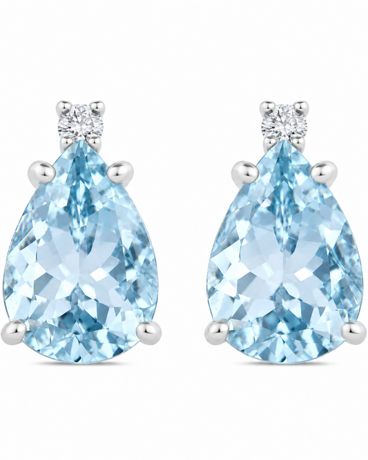 Orecchini Acqua Marina Taglio Goccia 3,12ct e Diamanti 0,04ct