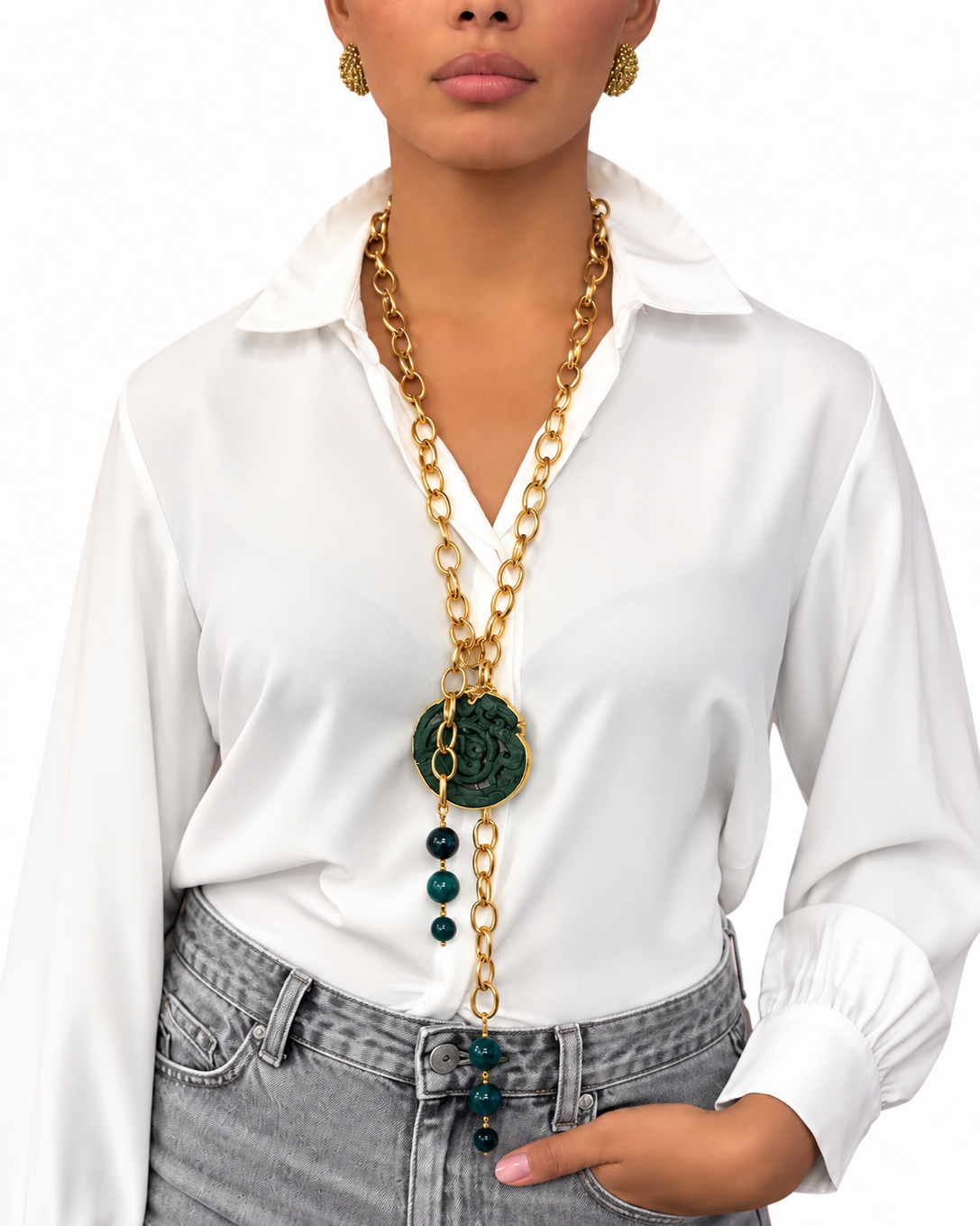 Collana realizzata a mano con Giada Verde, Agata e Occhio di Tigre Verde - PREZZO SU RICHIESTA