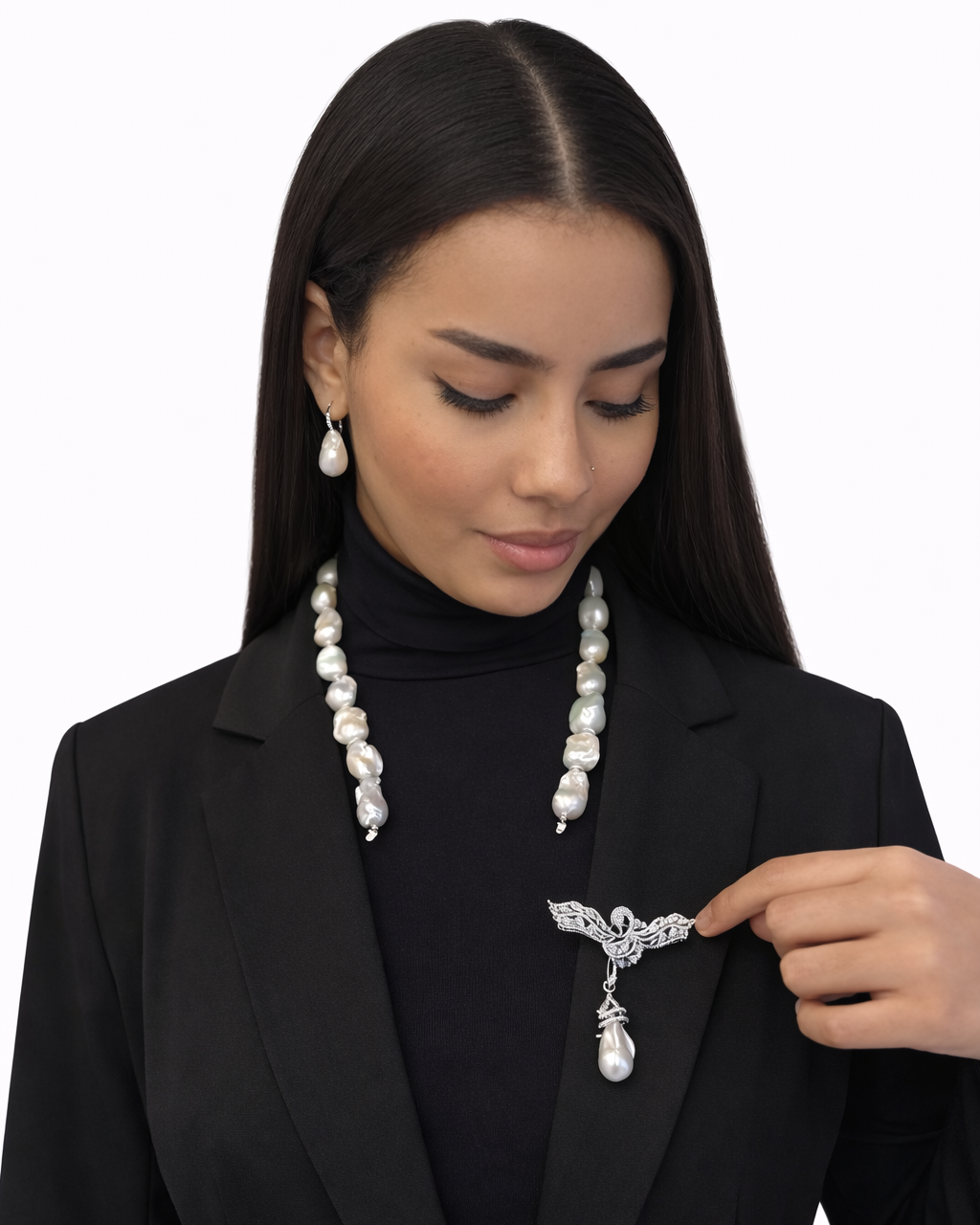 Collana con Perle e Spilla Fenice