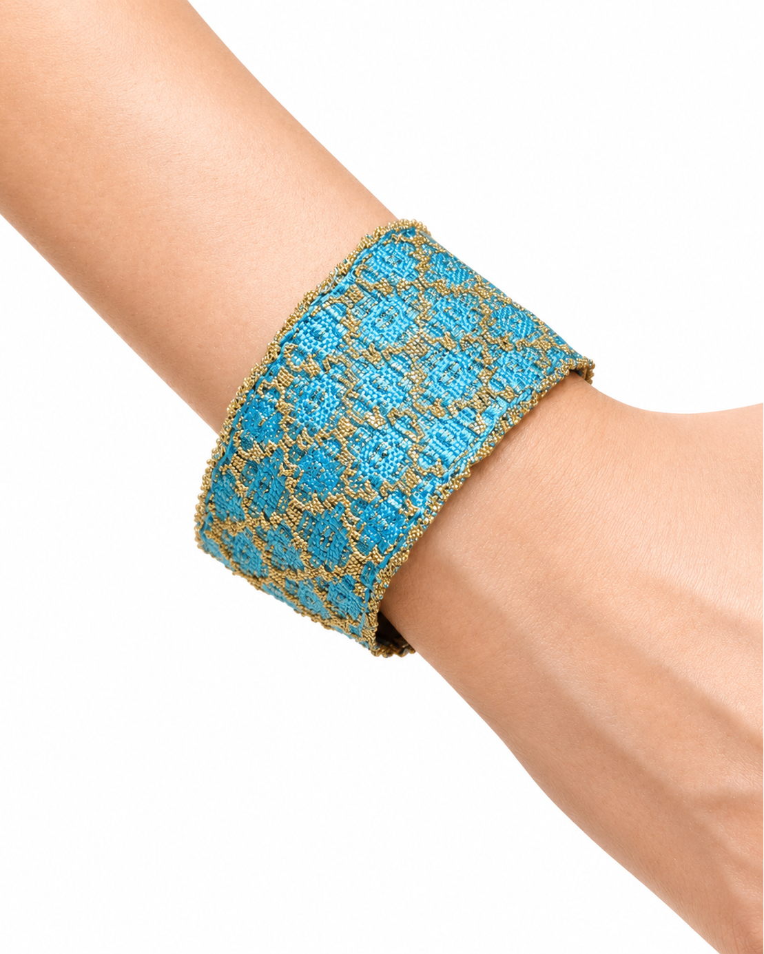 Bracciale fatto a mano in Argento placcato oro giallo 18kt con seta Azzurra
