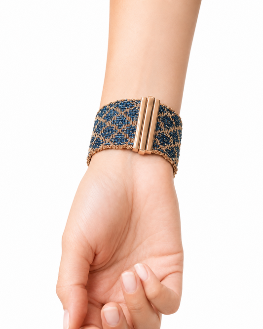 Bracciale fatto a mano in Argento placcato oro rosa 18kt con seta Blu