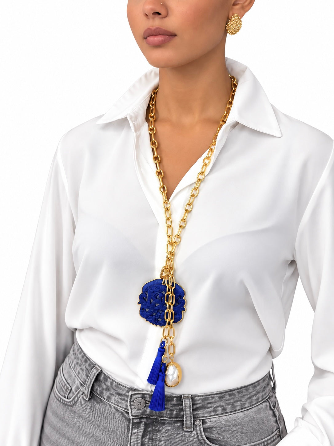 Collana realizzata a mano con Giada Blu, Nappe Blu e Perla - PREZZO SU RICHIESTA
