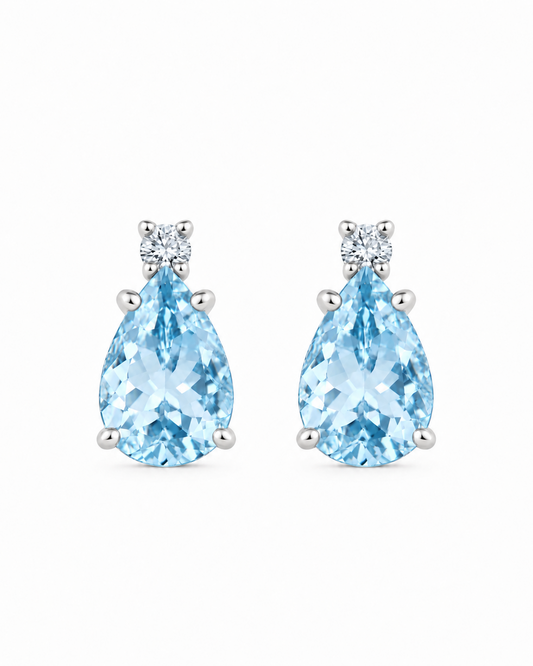 Orecchini Acqua Marina Taglio Goccia 3,12ct e Diamanti 0,04ct