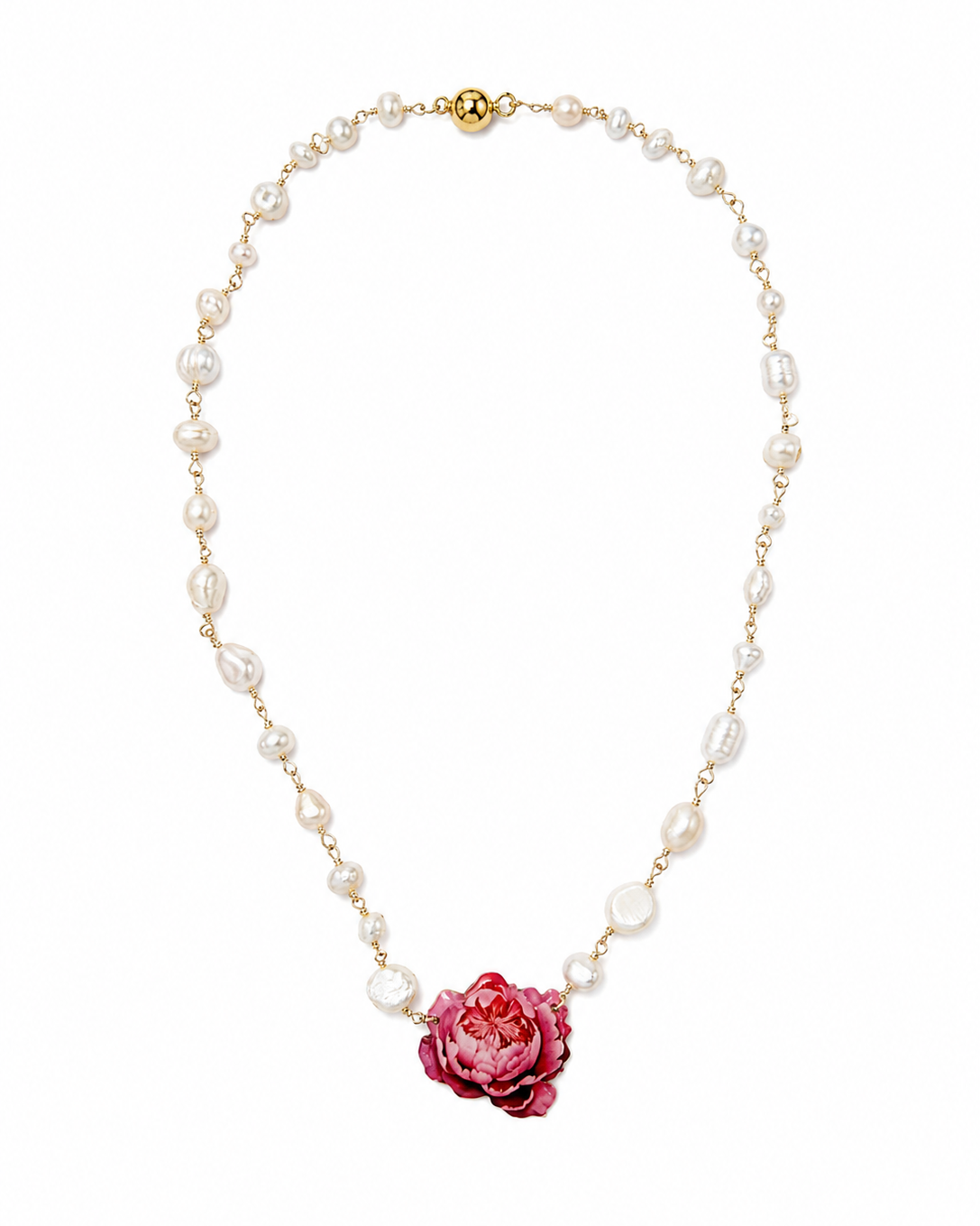 Girocollo con Perle e Peonia Fucsia