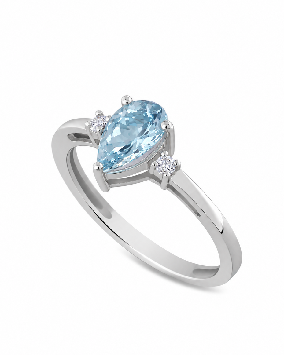 Anello Acqua Marina 1,04ct e Diamanti 0,04ct